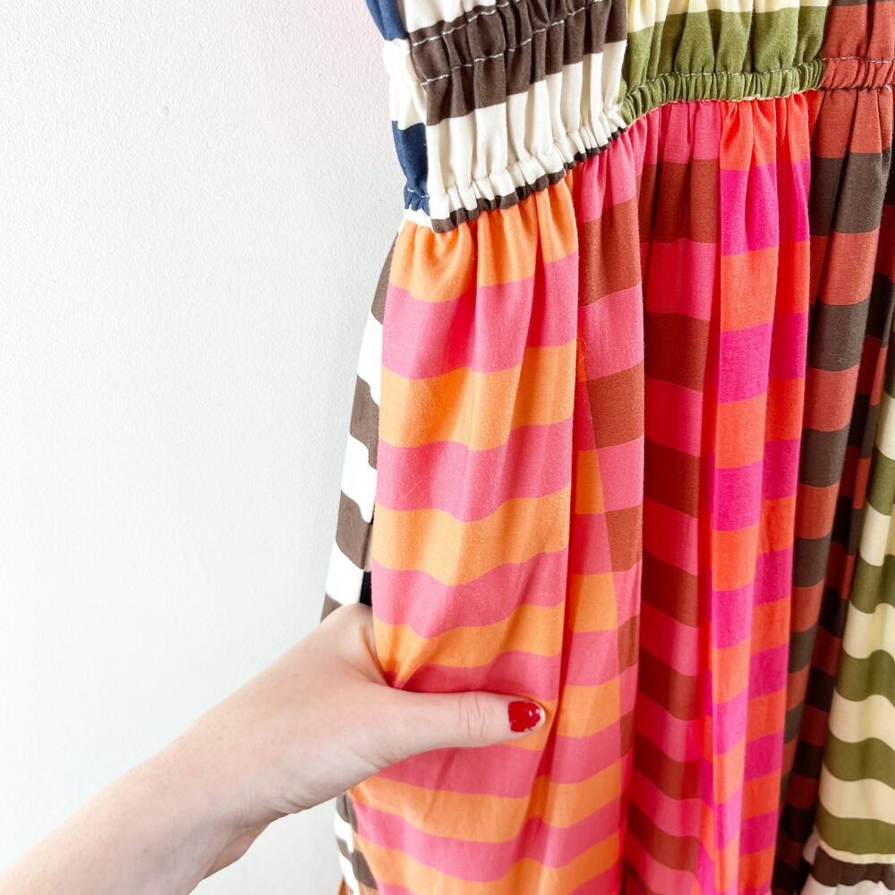 Hutch Silvana Tiered Striped Colorblock Maxi Dress Pink Multi Small - Picture 6 of 6